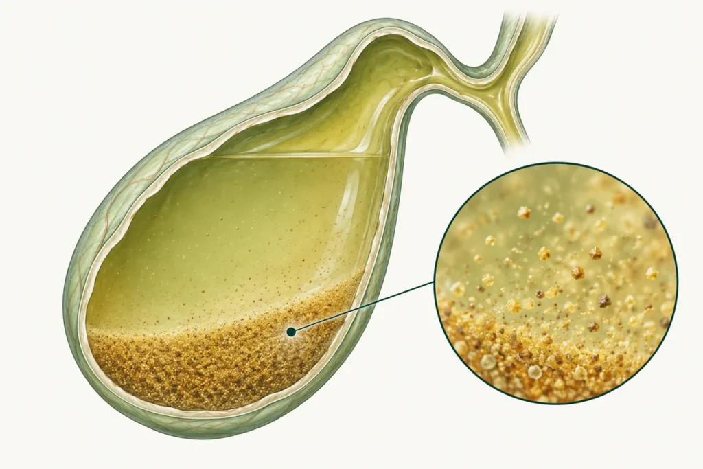 Fine sediment in the dependent part of the gallbladder